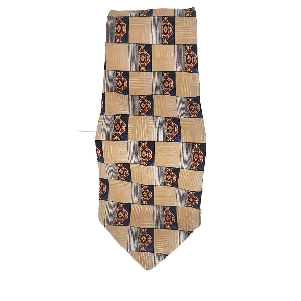 ROBERT TALBOTT Studio Men's Silk Necktie USA Designer Geometric Blue/Gold EUC